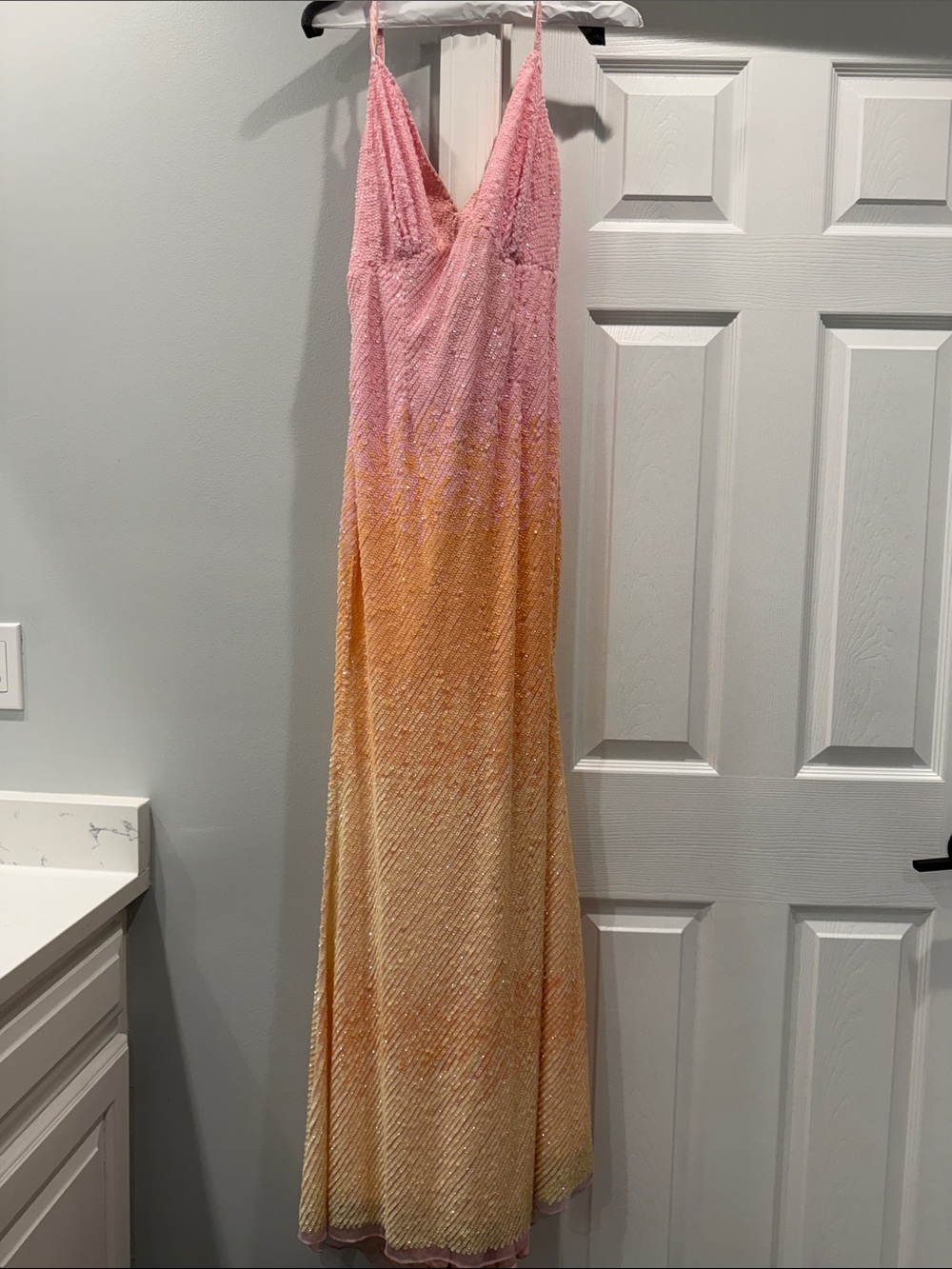 Mac Duggal Pink to Gold Ombre Beaded Evening Gown